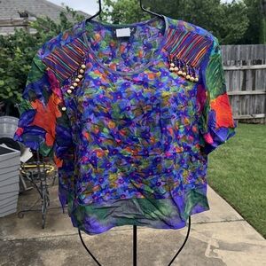 Vintage Carole Little 14 Petite Watercolor Beaded Blouse